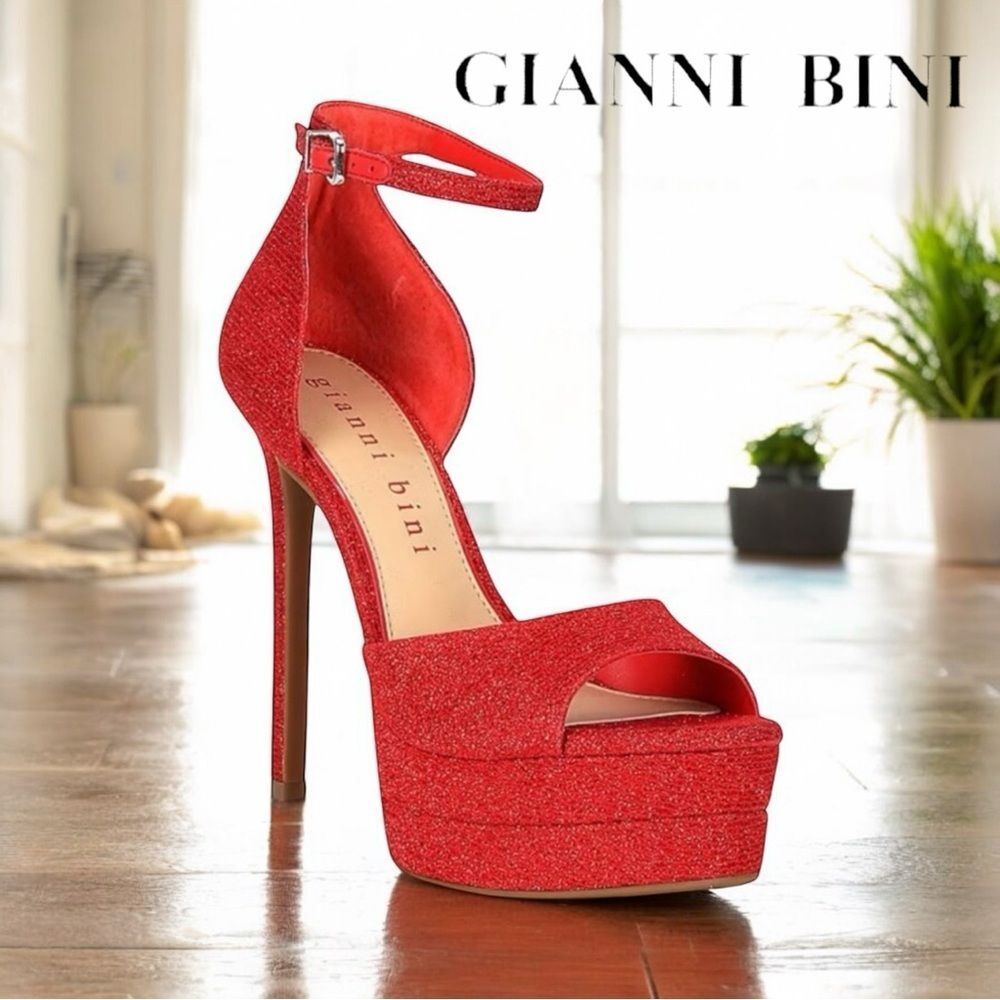 🌟 Gianni Bini CHELLSIE Glitter Ankle Strap Platform Dress Sandals NWT